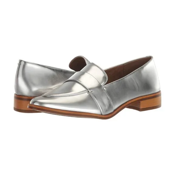 Aerosoles Eden Loafers Flats Low Heel Metallic Silver Comfortable Work Office - Picture 6 of 7